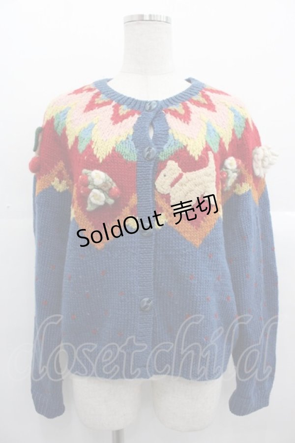 画像1: PINK HOUSE / モチーフ付きニットカーディガン  ブルー I-25-10-24-094-LO-TO-SA-ZI (1)