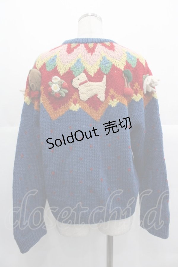 画像2: PINK HOUSE / モチーフ付きニットカーディガン  ブルー I-25-10-24-094-LO-TO-SA-ZI (2)