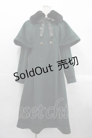 画像: axes femme POETIQUE / ファー襟付きケープロングコート  グリーンＸ黒 I-25-10-24-096-AX-CO-SA-ZI