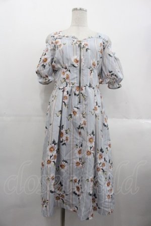 画像: axes femme POETIQUE / フラワーストライプワンピース  サックス I-25-10-24-105-AX-OP-SA-ZI