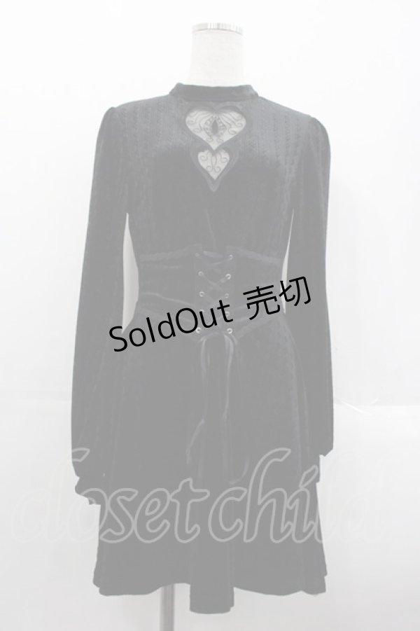 画像1: DARK IN LOVE / Gothic double heart front belt waist dress M ブラック I-25-10-24-122-PU-OP-SA-ZI (1)