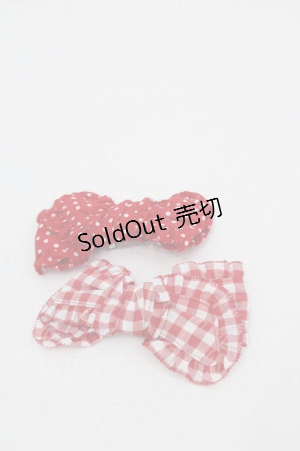 画像1: PINK HOUSE / リボンブローチ2個セット  赤チェックＸドット I-25-10-24-022-LO-AC-SA-ZI (1)