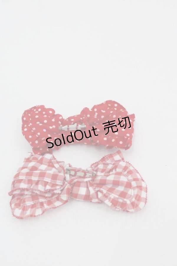 画像2: PINK HOUSE / リボンブローチ2個セット  赤チェックＸドット I-25-10-24-022-LO-AC-SA-ZI (2)