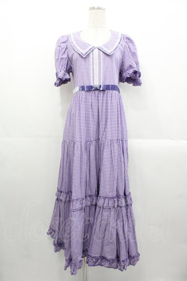 画像1: Maria pipi / セーラーカラーチェックレースドレス  ラベンダー I-25-10-29-047-EL-OP-SA-ZI (1)