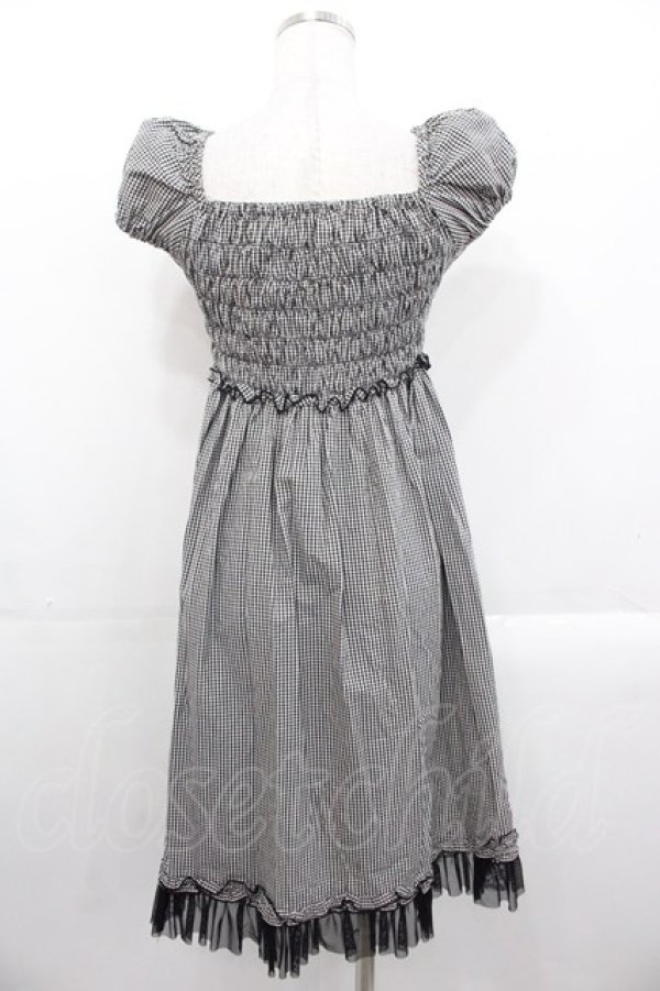 画像2: PEACE NOW / ギンガムチェック半袖ワンピース  黒ｘ白チェック I-25-10-29-048-PU-OP-SA-ZI (2)