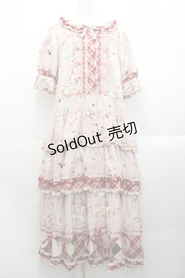 画像1: PINK HOUSE / クッキーラビッツプリントパッチワークワンピース  ピンク I-25-10-29-066-LO-OP-SA-ZI (1)