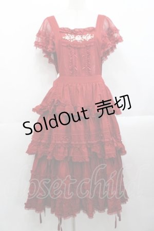 画像: PINK HOUSE / ローズ刺繍使いタブリエドレス  赤 I-25-10-29-070-LO-OP-SA-ZS