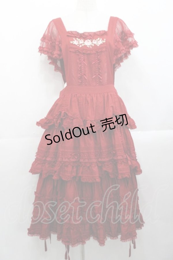 画像1: PINK HOUSE / ローズ刺繍使いタブリエドレス  赤 I-25-10-29-070-LO-OP-SA-ZS (1)