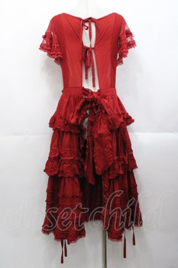 画像2: PINK HOUSE / ローズ刺繍使いタブリエドレス  赤 I-25-10-29-070-LO-OP-SA-ZI (2)