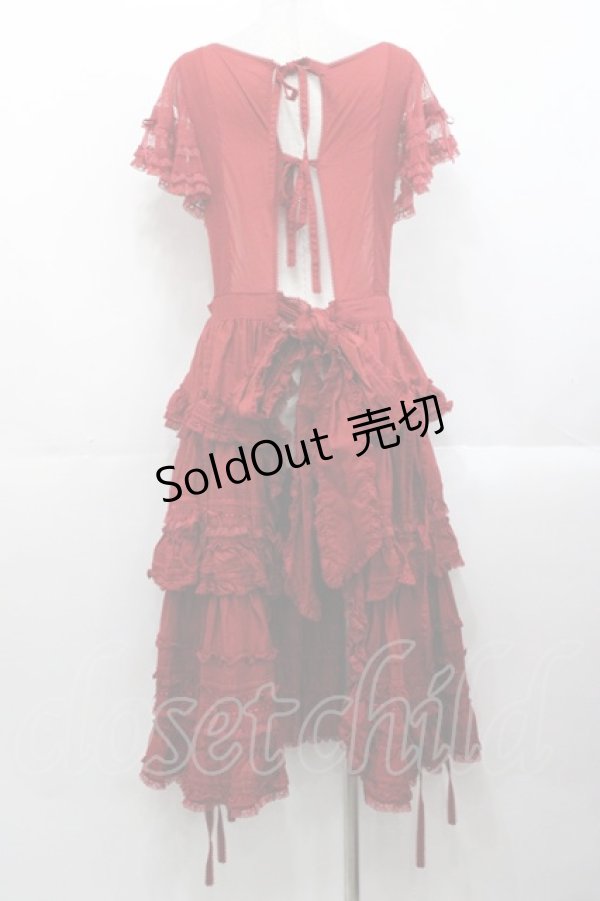 画像2: PINK HOUSE / ローズ刺繍使いタブリエドレス  赤 I-25-10-29-070-LO-OP-SA-ZS (2)