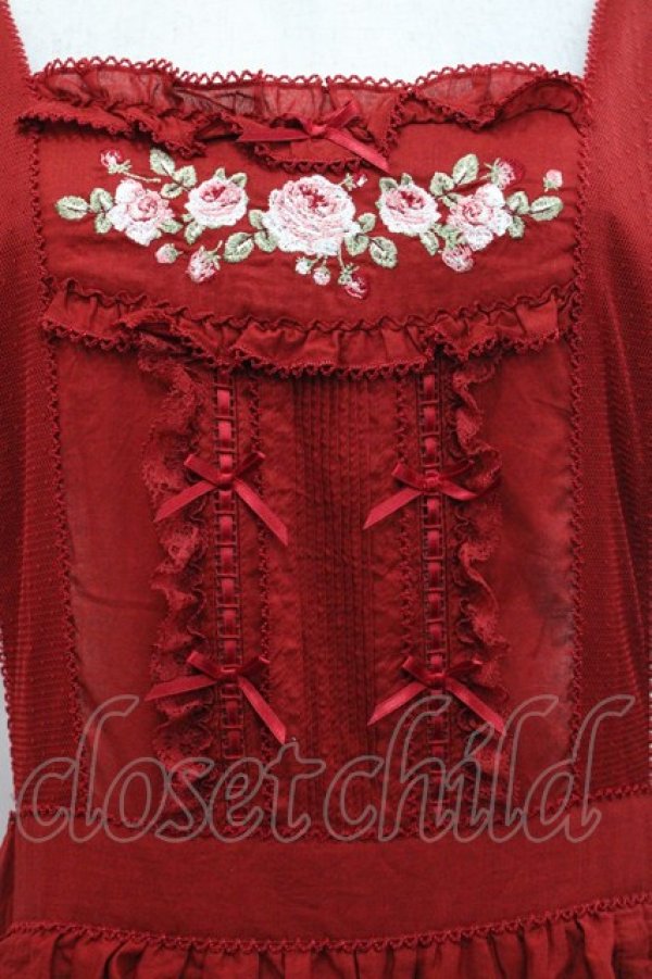 画像3: PINK HOUSE / ローズ刺繍使いタブリエドレス  赤 I-25-10-29-070-LO-OP-SA-ZI (3)