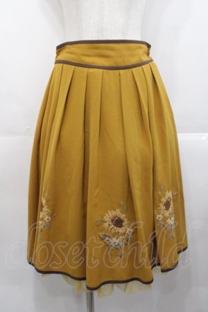 画像: axes femme / 向日葵クロスステッチ刺繍スカート  カラシ I-25-10-29-078-AX-SK-SA-ZI