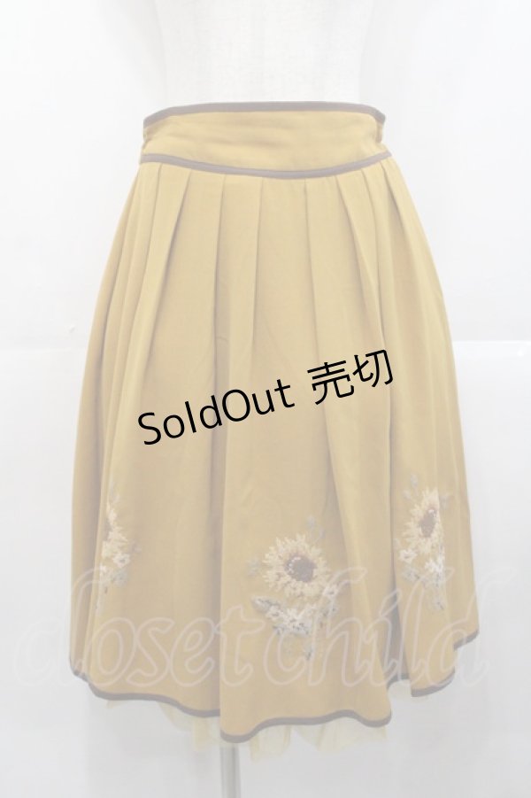 画像1: axes femme / 向日葵クロスステッチ刺繍スカート  カラシ I-25-10-29-078-AX-SK-SA-ZI (1)