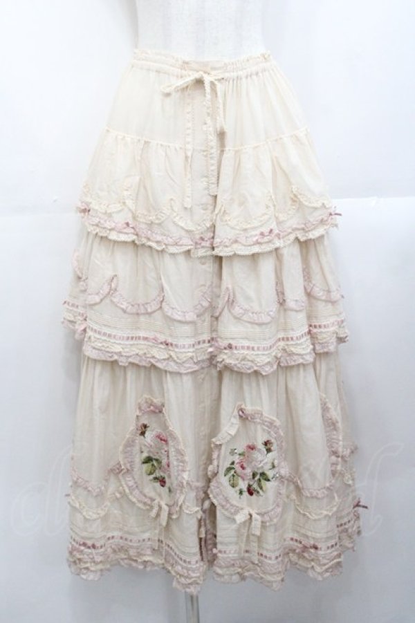 画像1: PINK HOUSE / Berry Rose刺繍入りパッチワークスカート  生成り I-25-10-29-082-LO-SK-SA-ZI (1)