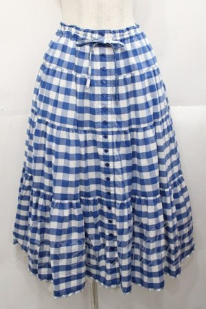 画像: PINK HOUSE / ブロックギンガムチェックスカート  ブルー I-25-10-29-084-LO-SK-SA-ZI