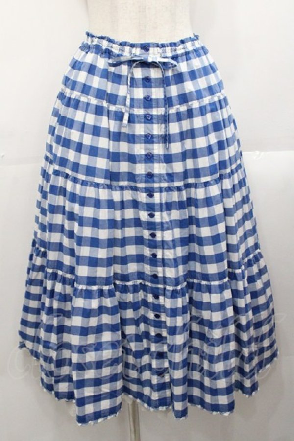画像1: PINK HOUSE / ブロックギンガムチェックスカート  ブルー I-25-10-29-084-LO-SK-SA-ZI (1)