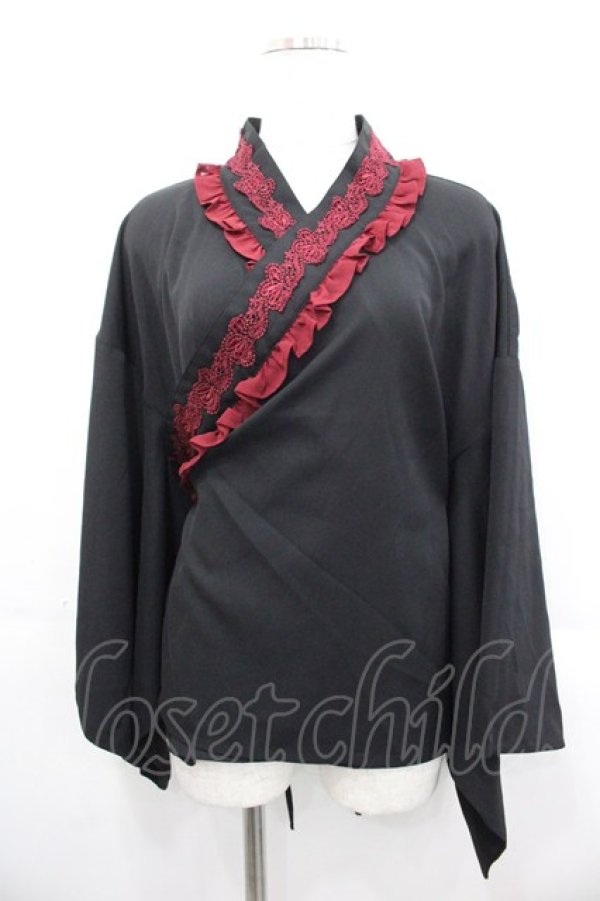 画像1: Chalmiere / 和風ブラウス M 黒Ｘ赤 I-25-10-29-012-LO-BL-SA-ZI (1)