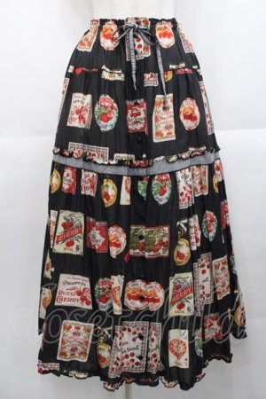 画像: PINK HOUSE / チェリープリントスカート  黒 I-25-10-29-086-LO-SK-SA-ZI