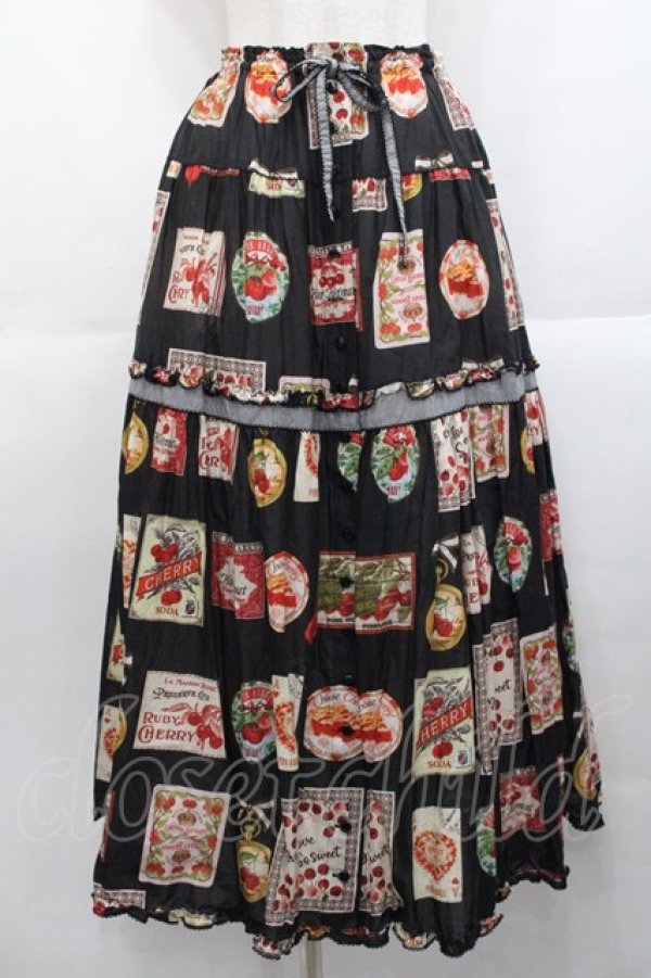 画像1: PINK HOUSE / チェリープリントスカート  黒 I-25-10-29-086-LO-SK-SA-ZI (1)