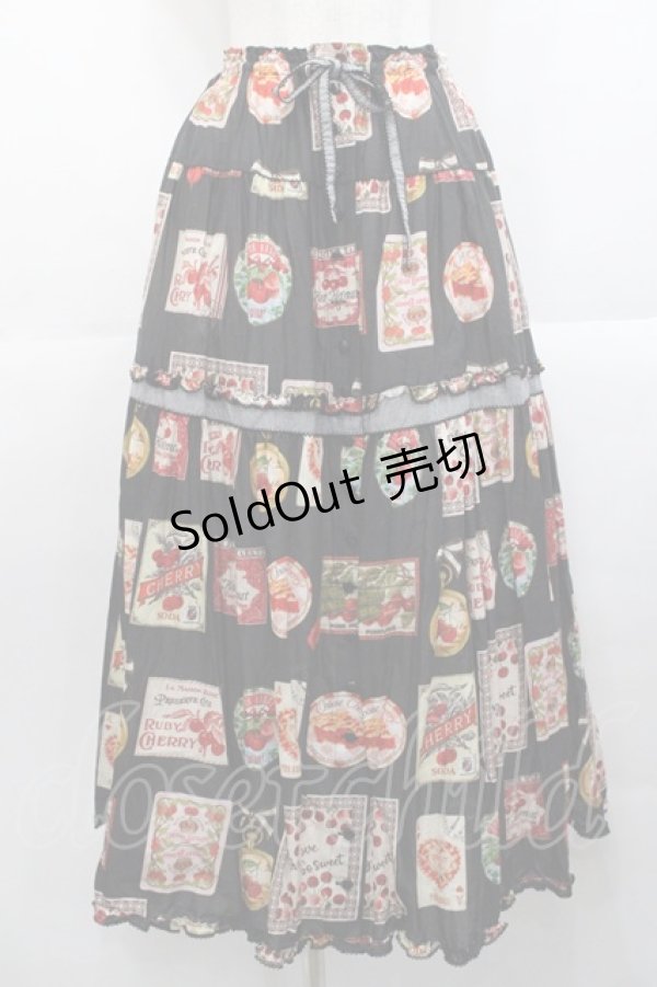 画像1: PINK HOUSE / チェリープリントスカート  黒 I-25-10-29-086-LO-SK-SA-ZI (1)