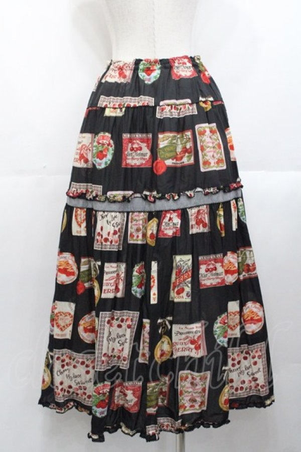 画像2: PINK HOUSE / チェリープリントスカート  黒 I-25-10-29-086-LO-SK-SA-ZI (2)