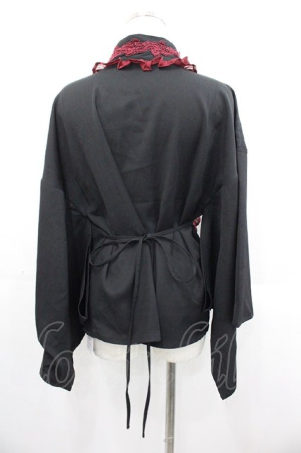 画像2: Chalmiere / 和風ブラウス M 黒Ｘ赤 I-25-10-29-012-LO-BL-SA-ZI (2)