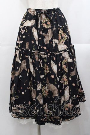 画像: PINK HOUSE / フラッフィー・キティーズプリントスカート  ブラック I-25-10-29-090-LO-SK-SA-ZI