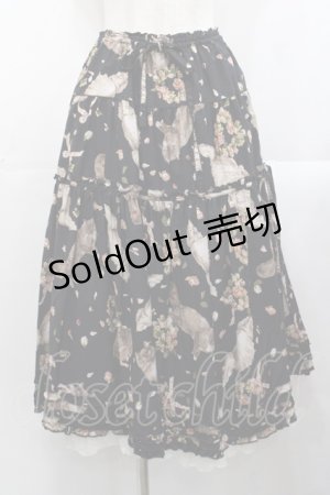 画像: PINK HOUSE / フラッフィー・キティーズプリントスカート  ブラック I-25-10-29-090-LO-SK-SA-ZI