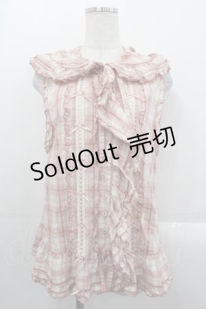 画像: PINK HOUSE / ウサギの耳付きオリジナルチェックフードベスト  ピンクチェック I-25-10-29-015-LO-TO-SA-ZI