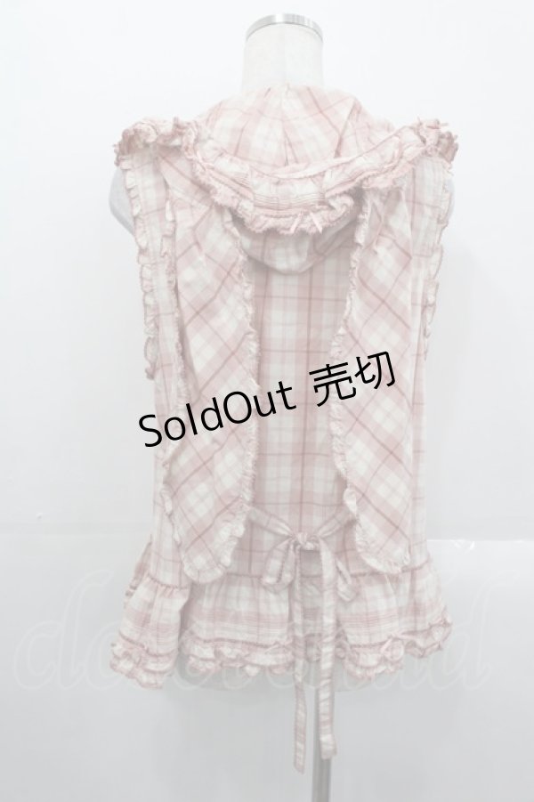 画像2: PINK HOUSE / ウサギの耳付きオリジナルチェックフードベスト  ピンクチェック I-25-10-29-015-LO-TO-SA-ZI (2)