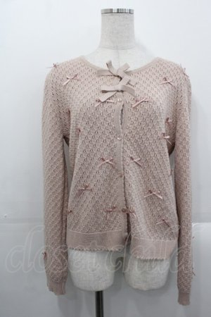 画像: PINK HOUSE / リボンいっぱい透かし編みカーディガン  ピンク I-25-10-29-017-LO-TO-SA-ZI