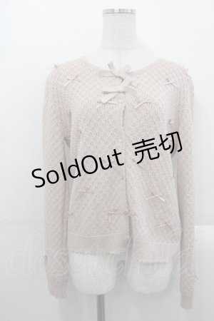 画像: PINK HOUSE / リボンいっぱい透かし編みカーディガン  ピンク I-25-10-29-017-LO-TO-SA-ZI