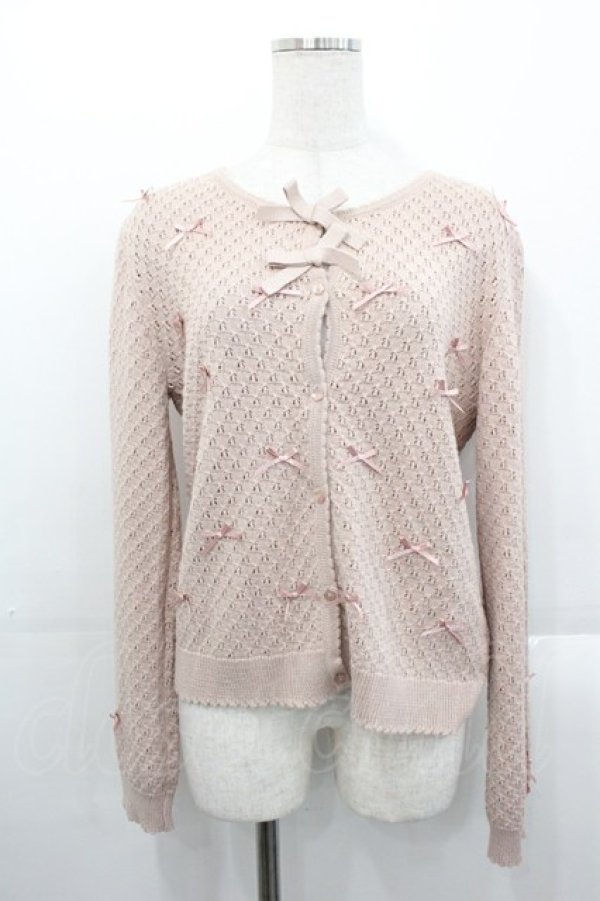 画像2: PINK HOUSE / リボンいっぱい透かし編みカーディガン  ピンク I-25-10-29-017-LO-TO-SA-ZI (2)