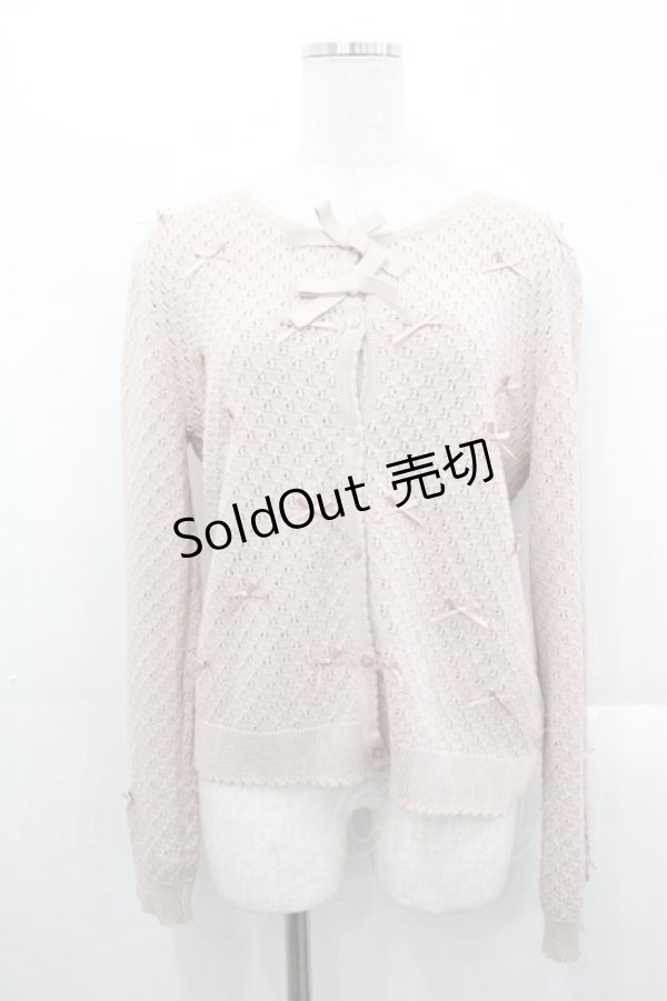 画像2: PINK HOUSE / リボンいっぱい透かし編みカーディガン  ピンク I-25-10-29-017-LO-TO-SA-ZI (2)