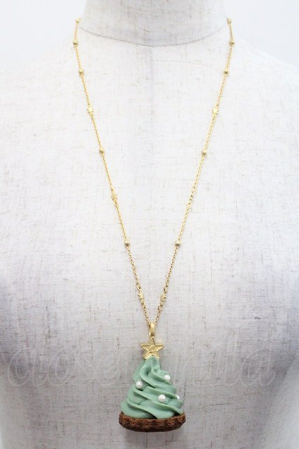 画像1: Q-pot. / クリスマスツリーカップケーキネックレス  グリーン I-25-10-29-118-QP-AC-SA-ZI (1)