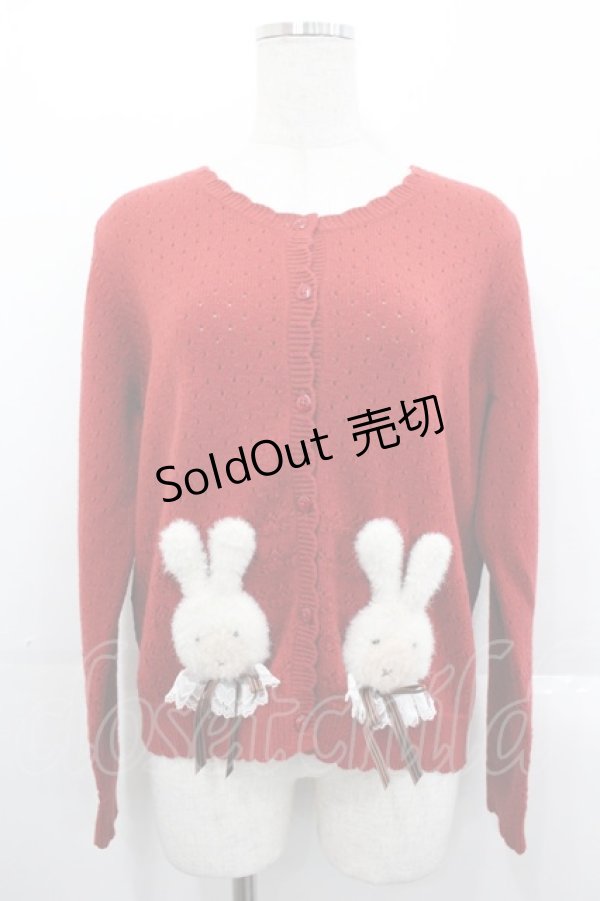 画像1: PINK HOUSE / クッキーラビッツモチーフニットカーディガン  赤 I-25-10-29-019-LO-TO-SA-ZI (1)