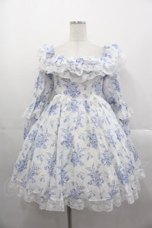 画像: Selkie / フラワープリント長袖ワンピース  白ｘ青 I-25-10-29-028-LO-OP-SA-ZI