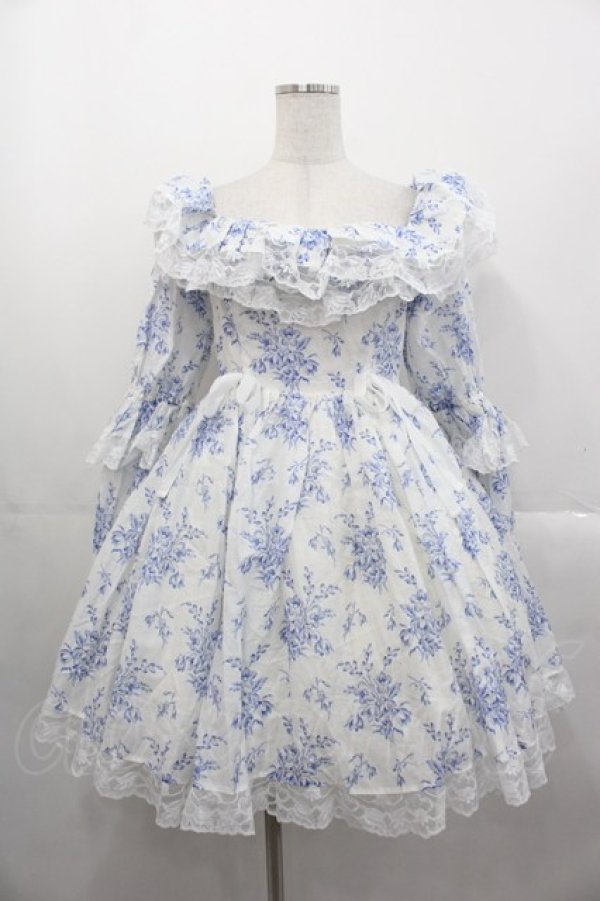 画像1: Selkie / フラワープリント長袖ワンピース  白ｘ青 I-25-10-29-028-LO-OP-SA-ZI (1)