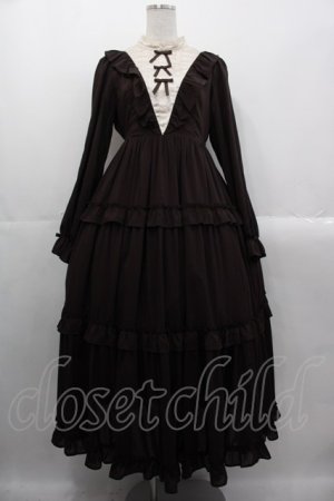 画像: axes femme kawaii / クラシカルフリルロングワンピ  ブラウン I-25-10-29-032-AX-OP-SA-ZI