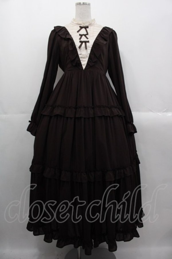 画像1: axes femme kawaii / クラシカルフリルロングワンピ  ブラウン I-25-10-29-032-AX-OP-SA-ZI (1)