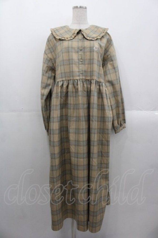 画像1: merry jenny / bear刺繍チェックワンピース  ブラウン I-25-10-29-039-LO-OP-SA-ZI (1)
