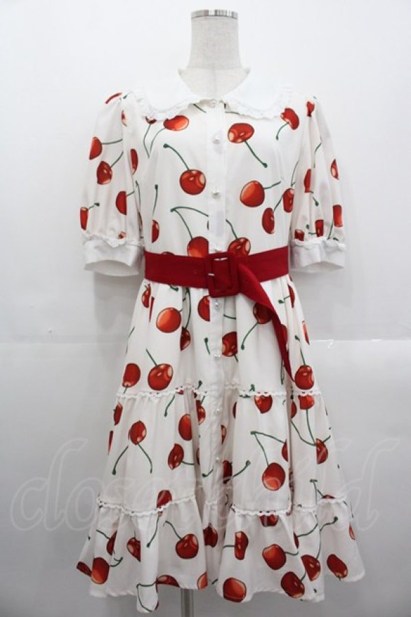 画像1: Lolime / CHERRY POP!ワンピース LL アイボリーＸ赤 I-25-10-29-042-LO-OP-SA-ZI (1)