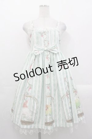 画像: Le Palais du Miroir（海外ロリータブランド） / 小鳥柄ジャンパースカート  グリーンＸ白 I-25-10-29-044-LO-OP-SA-ZI