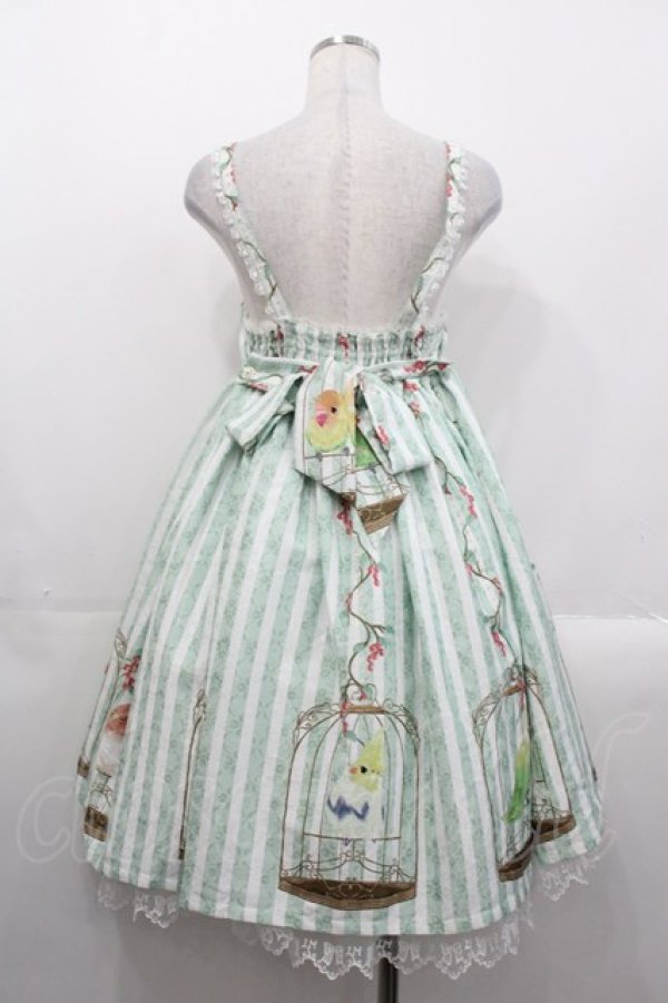 画像2: Le Palais du Miroir（海外ロリータブランド） / 小鳥柄ジャンパースカート  グリーンＸ白 I-25-10-29-044-LO-OP-SA-ZI (2)
