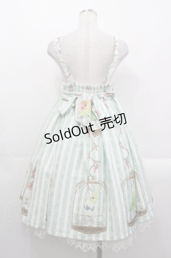 画像2: Le Palais du Miroir（海外ロリータブランド） / 小鳥柄ジャンパースカート  グリーンＸ白 I-25-10-29-044-LO-OP-SA-ZI (2)