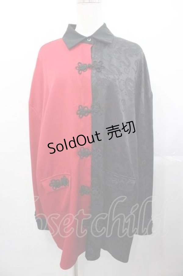 画像1: Favorite / チャイナ2カラー切替シャツワンピース  赤Ｘ黒 I-25-11-04-049-LO-OP-SA-ZI (1)