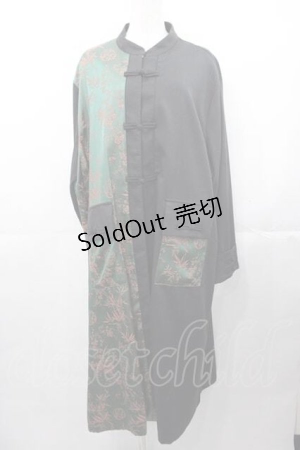 画像1: IRO+IRO / チャイナ切替ワンピース  黒Ｘグリーン I-25-11-04-050-LO-OP-SA-ZI (1)