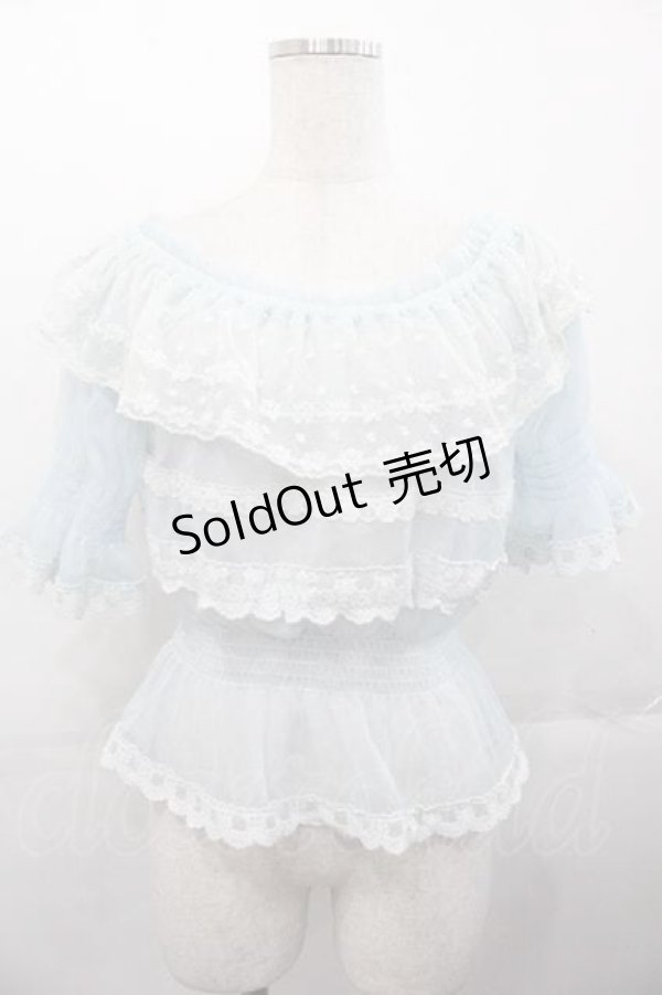 画像1: LIZ LISA / チュールレース半袖ブラウス  サックスＸ白 I-25-11-04-006-LO-BL-SA-ZI (1)