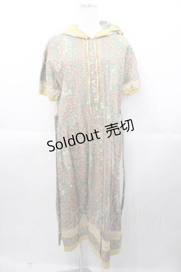 画像1: PINK HOUSE / イチゴ&ギンガム切替フード付き半袖ワンピース  グリーン I-25-11-04-055-LO-OP-SA-ZI (1)