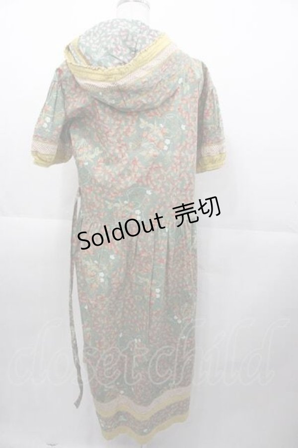 画像2: PINK HOUSE / イチゴ&ギンガム切替フード付き半袖ワンピース  グリーン I-25-11-04-055-LO-OP-SA-ZI (2)